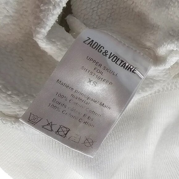ZADIG & VOLTAIRE Womens Upper Skull Foil Sweatshirt, White, Silver Graphic, XS - Picture 6 of 11